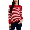 thumbnail image 1 of Women's Striped Printed Cotton Snowflake Sweater Scarlet/Ivory XL, 1 of 1