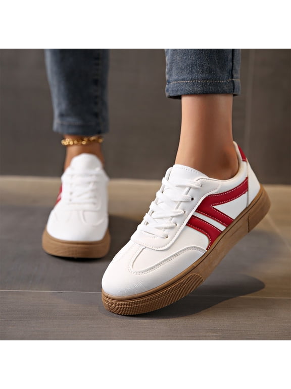 Women's Striped Retro Low Top Sneakers Breathable Mesh Lace Up Comfort Flat Casual Walking Trainers Memory Foam Lightweight Platform Sneakers