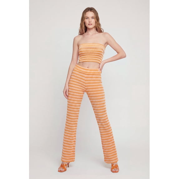 Women's Striped Rib Knit Fold Over Pants