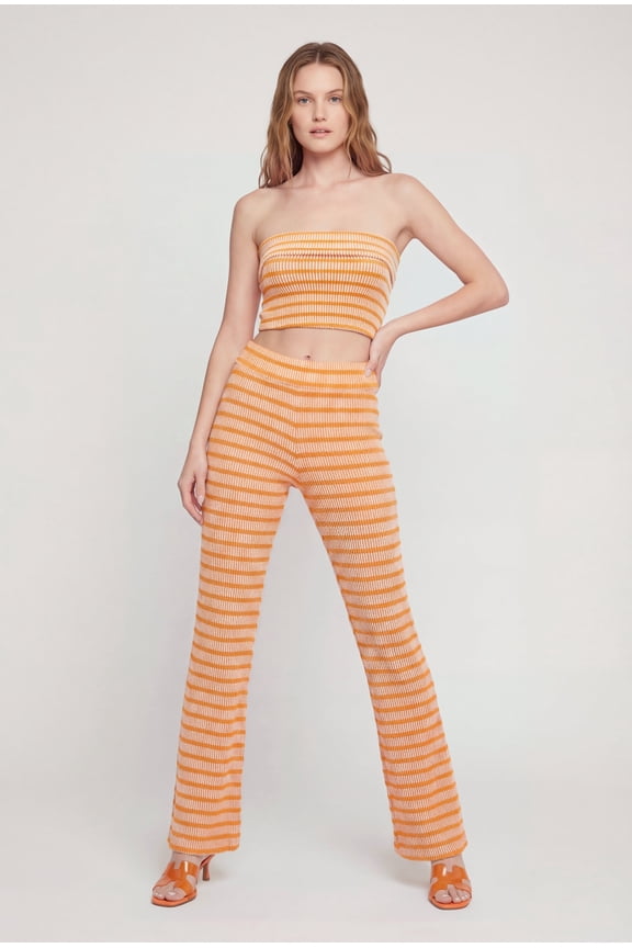 Women's Striped Rib Knit Fold Over Pants
