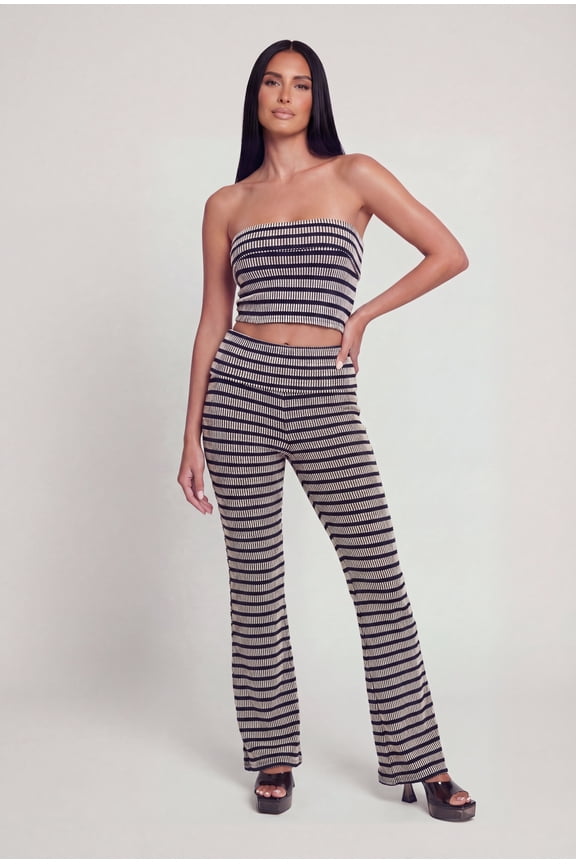 Women's Striped Rib Knit Fold Over Pants