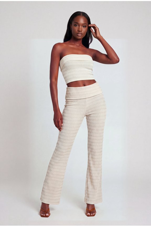 Women's Striped Rib Knit Fold Over Pants