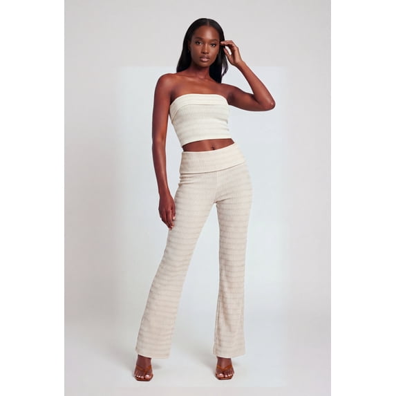 Women's Striped Rib Knit Fold Over Pants