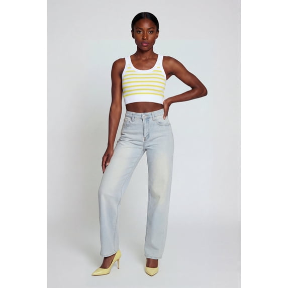 Women's Striped Ribbed Cropped Racerback Tank Top