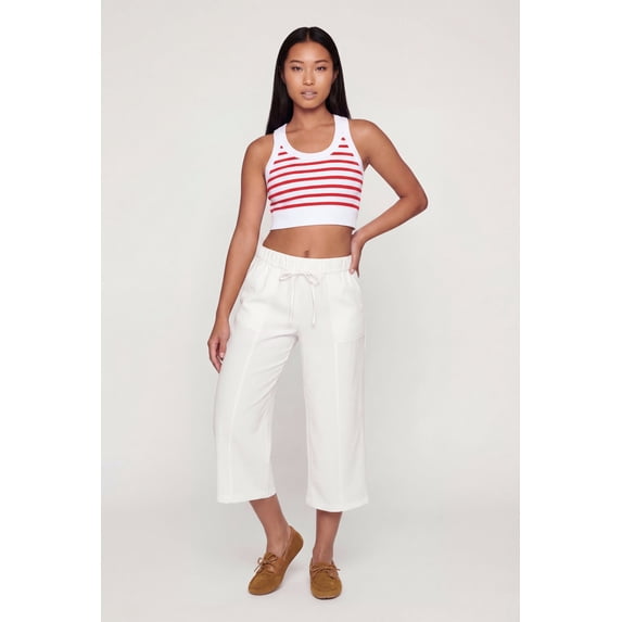Women's Striped Ribbed Cropped Racerback Tank Top
