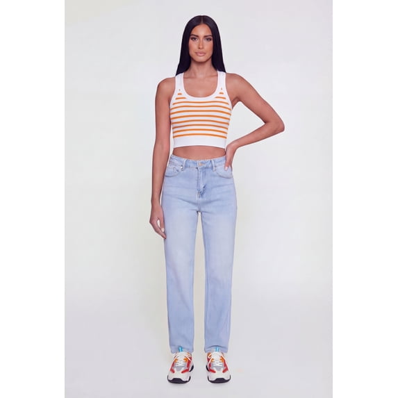 Women's Striped Ribbed Cropped Racerback Tank Top
