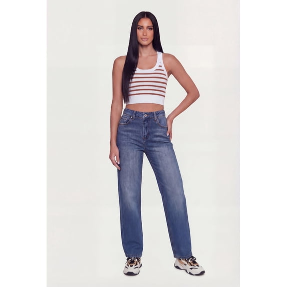 Women's Striped Ribbed Cropped Racerback Tank Top