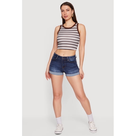 Women's Striped Ribbed Knit Cropped Tank Top
