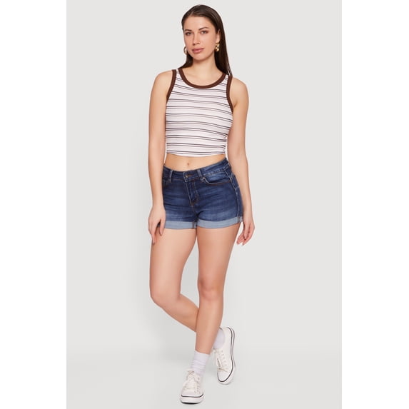 Women's Striped Ribbed Knit Cropped Tank Top