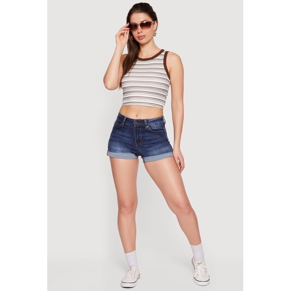 Women's Striped Ribbed Knit Cropped Tank Top
