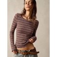 thumbnail image 1 of Women's Striped Ribbed Knit Top, Crew Neck Long Sleeve Fitted Blouse, Slim Fit Bodycon Pullover, Boho Vintage Everyday Wear for Women, 1 of 9