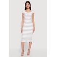 thumbnail image 1 of Women's Striped Rip Knit Cap Sleeve V-Neck Midi Dress, 1 of 3