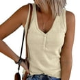 thumbnail image 1 of Women's Striped Round Neck Button-Front Elastic Tank Top for Casual Wear, 1 of 5