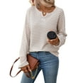 thumbnail image 1 of Women's Striped Round Neck Long Sleeve Cotton Knit Sweater, 1 of 8