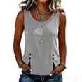thumbnail image 1 of Women's Striped Round Neck Tank Tops With Side Button Slit Loose Fit Casual Pullover Tops For Daily Travel And Work, 1 of 6