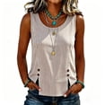 thumbnail image 1 of Women's Striped Round Neck Tank Tops With Side Button Slit Loose Fit Casual Pullover Tops For Daily Travel And Work, 1 of 6