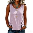 thumbnail image 1 of Women's Striped Round Neck Tank Tops With Side Button Slit Loose Fit Casual Pullover Tops For Daily Travel And Work, 1 of 6