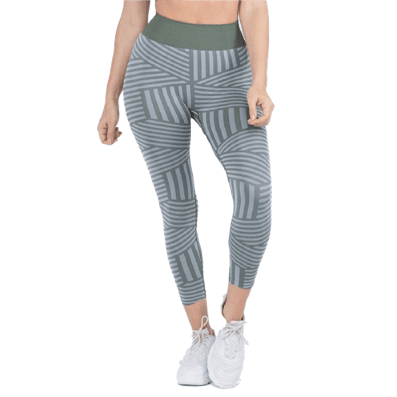 Women's Striped Seamless Activewear Leggings - Green, S