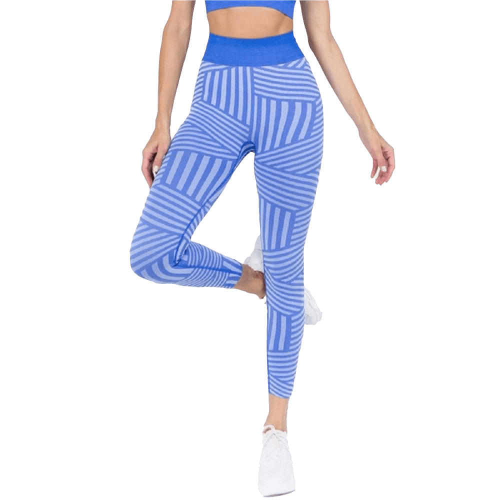Women's Striped Seamless Activewear Leggings Royal Blue, L