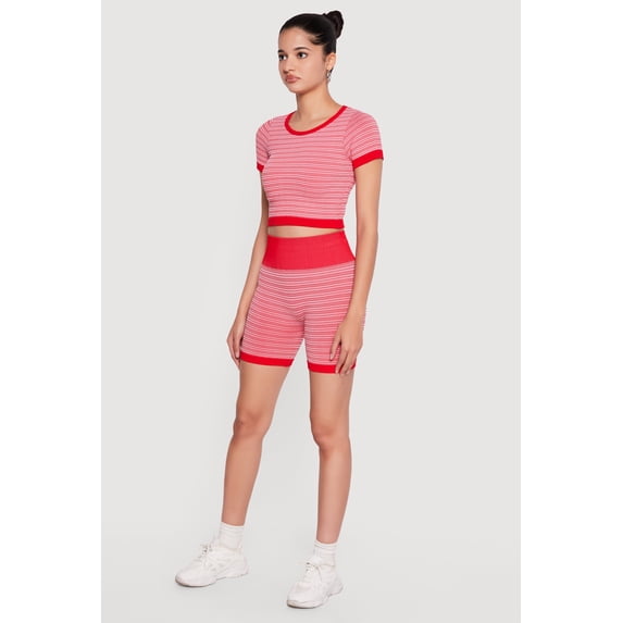 Women's Striped Seamless High Waisted Bike Shorts
