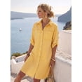 thumbnail image 1 of Women's Striped Shirt Dress, Collared Button Front Roll-Up Sleeve Loose Casual Dress with Pockets, 1 of 5