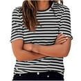 thumbnail image 1 of Women's Striped Shirts Summer Short Sleeve Loose T-Shirts Crew Neck Stripe Print Tunic Top Casual Blouse Women Comfortable Cotton Basic Shirt Pullover, 1 of 6
