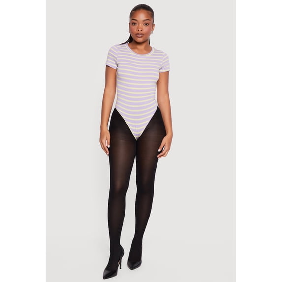 Women's Striped Short Sleeve Crew Neck Bodysuit