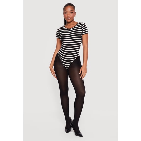 Women's Striped Short Sleeve Crew Neck Bodysuit