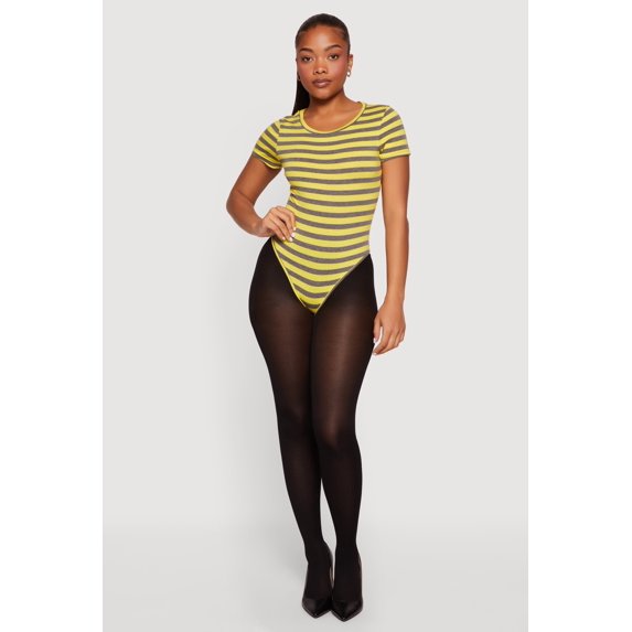 Women's Striped Short Sleeve Crew Neck Bodysuit