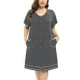 thumbnail image 1 of Women's Striped Sleepwear Button Down Duster Robe Short Sleeve House Dress Nightgown With Pocket XL-4XL, 1 of 6