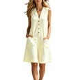 thumbnail image 1 of Women's Striped Sleeveless Romper V-Neck Button-Down Loose-Fit Casual Summer Jumpsuit with Pockets Yellow S(S), 1 of 7