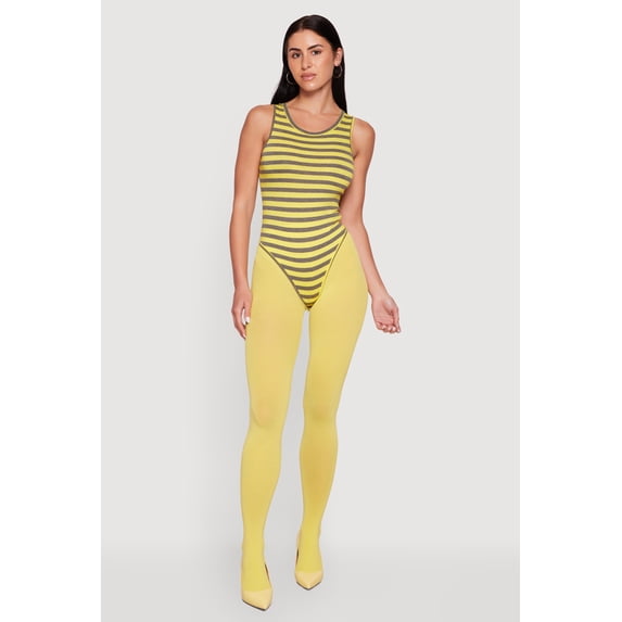 Women's Striped Sleeveless Thong Bodysuit