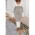 thumbnail image 1 of Women's Striped Slim Fitted V Neck Long Sweater Dress Fall Long Sleeve Ribbed Knit Bodycon Dress, 1 of 5