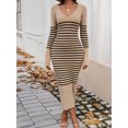 thumbnail image 1 of Women's Striped Slim Fitted V Neck Long Sweater Dress Fall Long Sleeve Ribbed Knit Bodycon Dress, 1 of 5