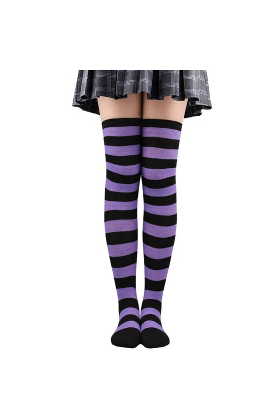 Women's Striped Socks Cotton Female Non Slip Over High Knee Long Socks Stripe Print Sweet Sexy Cute Hip Hop Sox