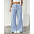 thumbnail image 1 of Plus Size Linen Striped Pants for Women Drawstring Long Pants Slim Trousers with Pockets, 1 of 4