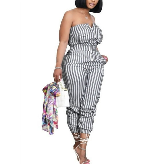 Non-Branded Women's Striped Sleeveless Romper Jumpsuit, Size S
