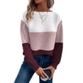 thumbnail image 1 of Women's Striped Sweater Boat Neck Colorblock Knitted Sweater Casual Long Sleeve Pullover Fashion Sweater Top, 1 of 8