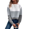 thumbnail image 1 of Women's Striped Sweater Boat Neck Knitted Sweater Casual Long Sleeve Pullover Fashion Sweater Top, 1 of 9
