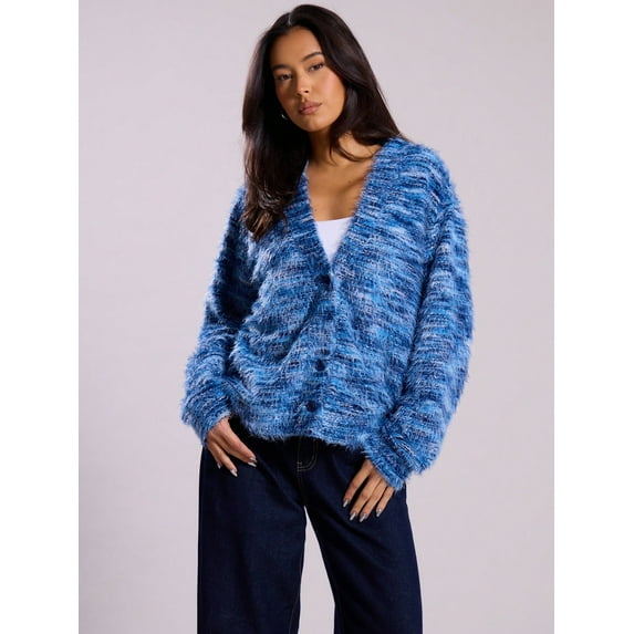 Women's Striped Sweater Cardigan Fuzzy Vintage Button Down Cardigan Chocolate Brown Sweater