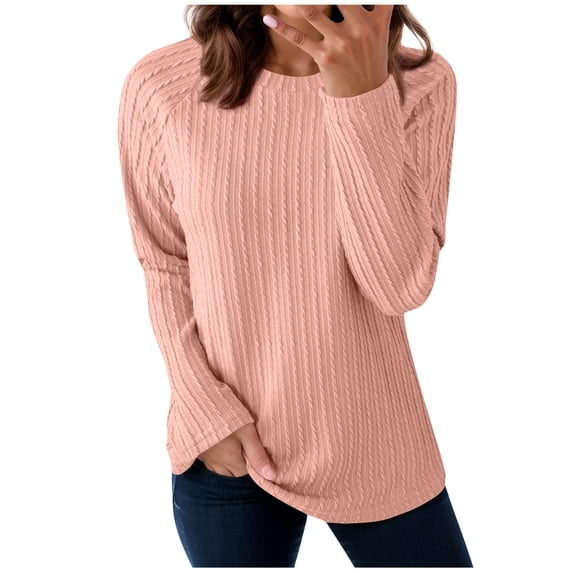 Women's Striped Sweater Comfy Solid Color Pullover Tops Casual Long Sleeve Crew Neck Blouses Trendy Loungewear 2025 Fashion Lightweight Clothing
