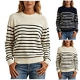 thumbnail image 1 of Women's Striped Sweater Crew Neck Long Sleeve Loose Fit Casual Pullover Top, 1 of 9