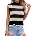 thumbnail image 1 of Women Striped Sweater Vest Sleeveless Plunge Collar Cap Sleeves Ribbed Knit Summer Crop Top, 1 of 6