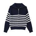 thumbnail image 1 of Women's Striped Sweaters Quarter Zip Pullover Sweater Mock Neck Knit 2025 Fall Fashion Clothes Casual Sweater Tops (L, Navy), 1 of 6