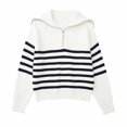 thumbnail image 1 of Women's Striped Sweaters Quarter Zip Pullover Sweater Mock Neck Knit 2026 Fall Fashion Clothes Casual Sweater Tops (S, White), 1 of 3