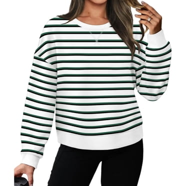 Women's Striped Sweatshirt Long Sleeve Crew Neck Pullover Oversized Y2K Shirt Tops Fall Fashion Clothes