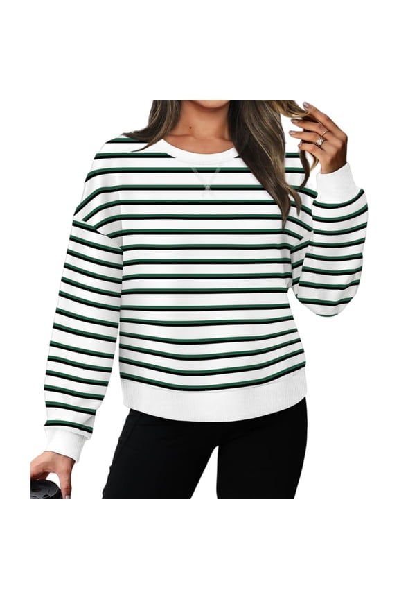 Women's Striped Sweatshirt Long Sleeve Crew Neck Pullover Oversized Y2K Shirt Tops Fall Fashion Clothes