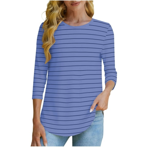 Women's Striped T-Shirts Casual Crewneck Tops Half Sleeve Tunic Shirts Classic Fit Tees Summer Top