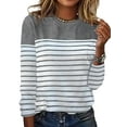 thumbnail image 1 of Women's Striped TShirt Long Sleeve Crew Neck Casual Tee Tops for Fall and Winter Grey L, 1 of 3