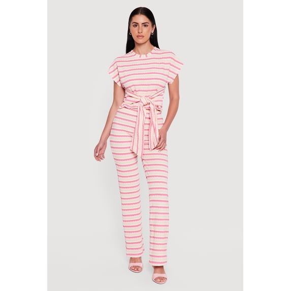 Women's Striped Textured Knit Boot Cut Casual Pants